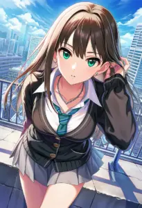 屋上にいる制服姿の渋谷凛