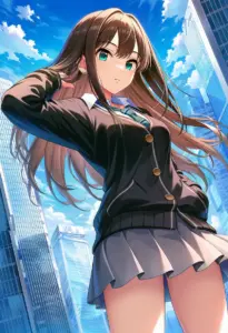 屋上にいる制服姿の渋谷凛