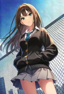 屋上にいる制服姿の渋谷凛