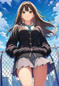 屋上にいる制服姿の渋谷凛