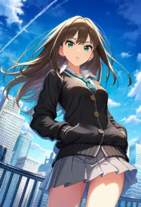 屋上にいる制服姿の渋谷凛