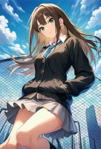 屋上にいる制服姿の渋谷凛