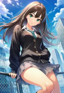 屋上にいる制服姿の渋谷凛