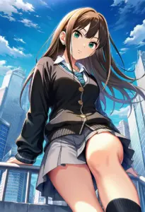 屋上にいる制服姿の渋谷凛