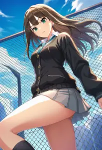 屋上にいる制服姿の渋谷凛