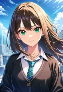 屋上にいる制服姿の渋谷凛、バストアップ