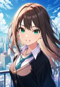 屋上にいる制服姿の渋谷凛、バストアップ