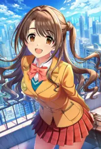 屋上にいる制服姿の島村卯月