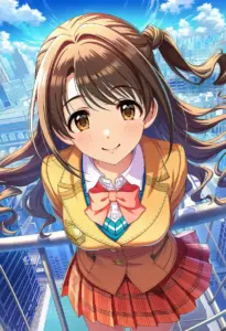 屋上にいる制服姿の島村卯月