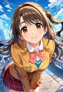 屋上にいる制服姿の島村卯月