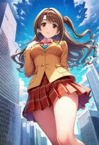 屋上にいる制服姿の島村卯月