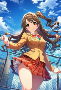 屋上にいる制服姿の島村卯月