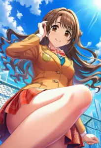 屋上にいる制服姿の島村卯月