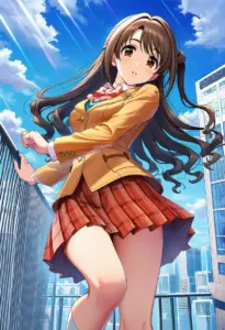 屋上にいる制服姿の島村卯月