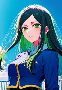 屋上にいる制服姿の不知火フリル、バストアップ