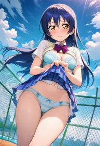 屋上で下着を露出させられる夏服姿の園田海未