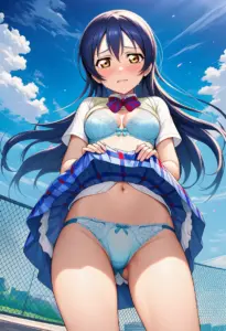 屋上で下着を露出させられる夏服姿の園田海未