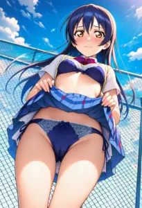 屋上で下着を露出させられる夏服姿の園田海未
