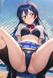 屋上で下着を露出させられる夏服姿の園田海未