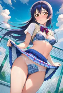 屋上で下着を露出させられる夏服姿の園田海未