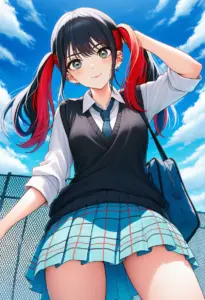 屋上にいる夏服姿の菅谷乃羽