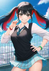 屋上にいる夏服姿の菅谷乃羽