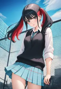 屋上にいる夏服姿の菅谷乃羽
