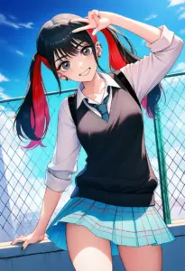 屋上にいる夏服姿の菅谷乃羽