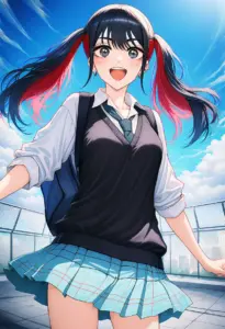 屋上にいる夏服姿の菅谷乃羽