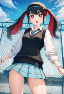 屋上にいる夏服姿の菅谷乃羽