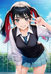屋上にいる夏服姿の菅谷乃羽
