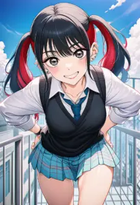 屋上にいる夏服姿の菅谷乃羽