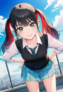 屋上にいる夏服姿の菅谷乃羽