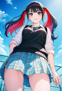 屋上にいる夏服姿の菅谷乃羽