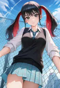 屋上にいる夏服姿の菅谷乃羽