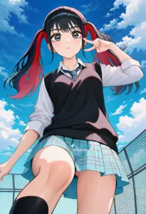 屋上にいる夏服姿の菅谷乃羽