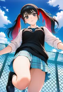 屋上にいる夏服姿の菅谷乃羽