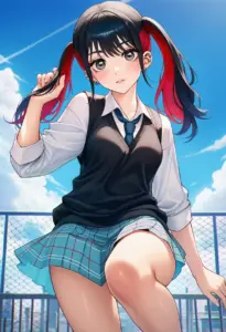 屋上にいる夏服姿の菅谷乃羽