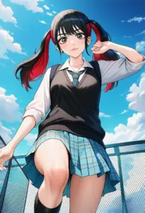 屋上にいる夏服姿の菅谷乃羽