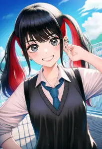 屋上にいる夏服姿の菅谷乃羽、バストアップ