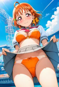 海辺で下着を露出させられる夏服姿の高海千歌