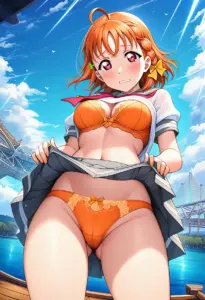 海辺で下着を露出させられる夏服姿の高海千歌