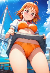 海辺で下着を露出させられる夏服姿の高海千歌