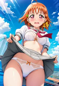 海辺で下着を露出させられる夏服姿の高海千歌