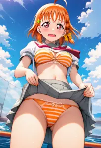 海辺で下着を露出させられる夏服姿の高海千歌