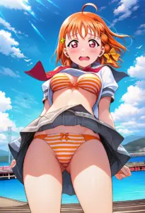 海辺で下着を露出させられる夏服姿の高海千歌