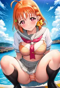 海辺で下着を露出させられる夏服姿の高海千歌