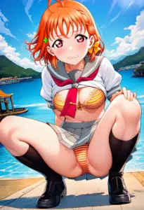 海辺で下着を露出させられる夏服姿の高海千歌