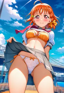 海辺で下着を露出させられる夏服姿の高海千歌