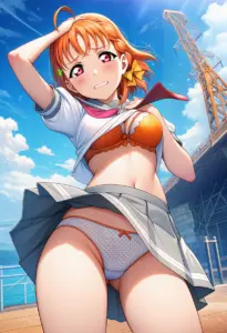 海辺で下着を露出させられる夏服姿の高海千歌